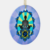 Meditations-Yoga-Om, -BLAU und -GELB Keramik Ornament (Rechts)