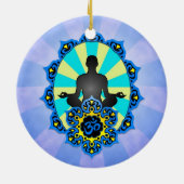Meditations-Yoga-Om, -BLAU und -GELB Keramik Ornament (Hinten)