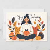 Meditative Frau mit Pumpkin Happy Thanksgiving Karte (Vorderseite)