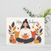 Meditative Frau mit Pumpkin Happy Thanksgiving Karte (Stehend Vorderseite)