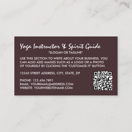 Meditative Haltung, Yoga-Lehrer Visitenkarte (Rückseite)