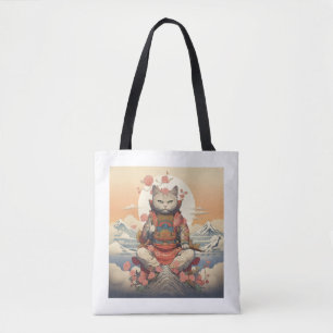 Meditative Samurai Katze Eine Reise über den Fuji Tasche