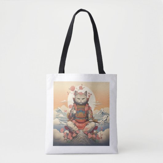 Meditative Samurai Katze Eine Reise über den Fuji Tasche (Vorderseite)