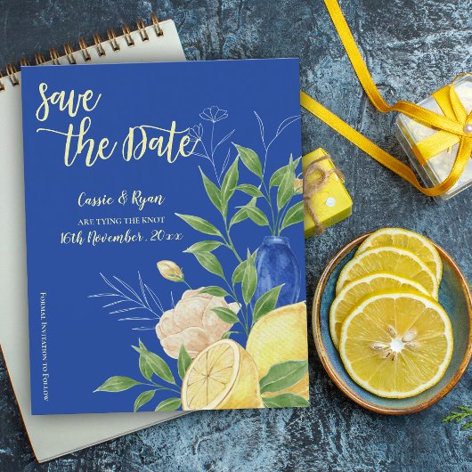 Mediteran Blue Lemon Wedding Save the Date