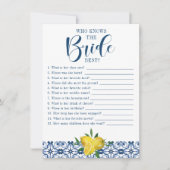 Mediteran Blue Tile Lemon Brautparty Game Einladung (Vorderseite)