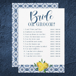 Mediteran Blue Tile Lemon Brautparty Game Einladung