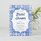Mediteranean Blue Tile Bridal Dusche Einladung (Stehend Vorderseite)