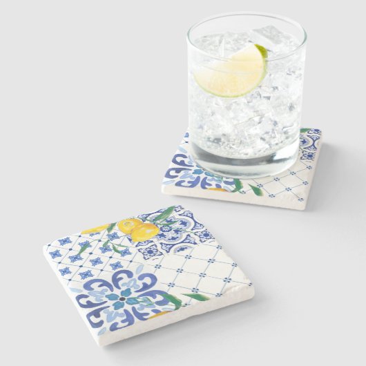 Mediterran, Amalfi-Stil, einfache Plätze Steinuntersetzer (Seitenansicht)