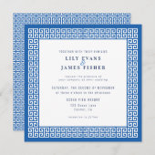 Mediterran Blauer Griechischer Schlüssel Einladung (Vorne/Hinten)