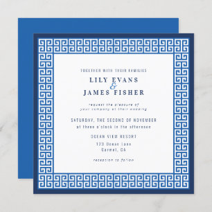 Mediterran Blauer Griechischer Schlüssel Einladung