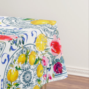 mediterran, italienisch, Zitrusfrüchte, Zitronen, Tischdecke