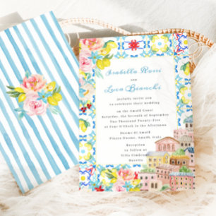 Mediterrane Amalfi Italienische Kacheln Hochzeit Einladung