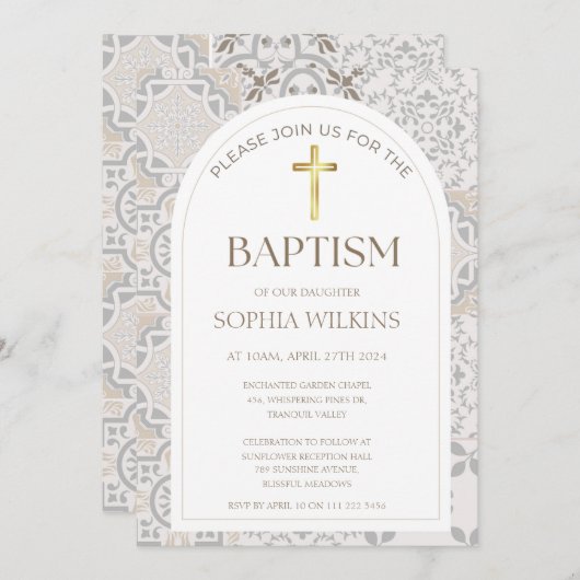 Mediterrane Amalfi Italienische Tiles Arch Taufe Einladung (Vorne/Hinten)