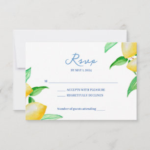 Mediterrane Aquarellfarben-Lemon-Hochzeitkarte RSVP Karte