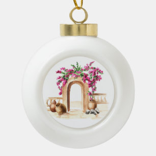 Mediterrane Architektur, Blume, Aquarell, h Keramik Kugel-Ornament