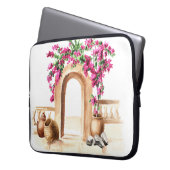 Mediterrane Architektur, Blume, Aquarell, h Laptopschutzhülle (Vorderseite Links)