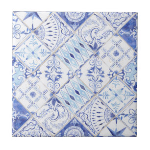 Mediterrane Blaue Weiße Flora Vintage Küche Fliese