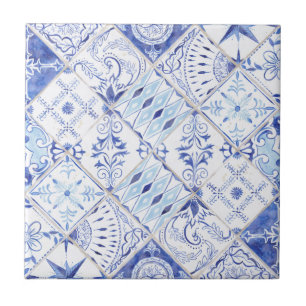 Mediterrane Blaue Weiße Flora Vintage Küche Fliese