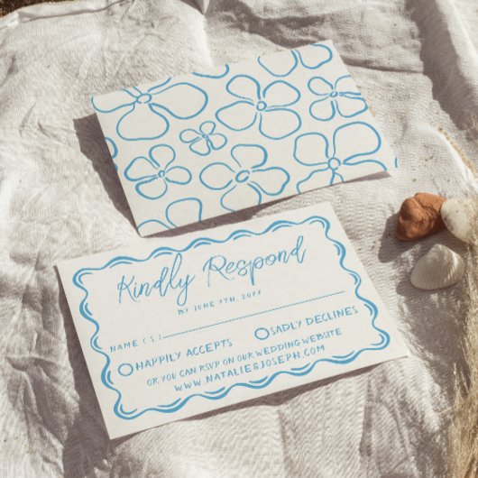 Mediterrane Blauer Hand Drawn Moderne Italien Hoch RSVP Karte