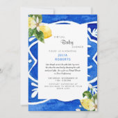 Mediterrane Blue Lemons Virtual Baby Dusche Einladung (Vorderseite)