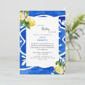 Mediterrane Blue Lemons Virtual Baby Dusche Einladung (Stehend Vorderseite)
