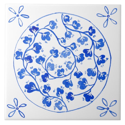 Mediterrane Blume Fliese (Vorderseite)