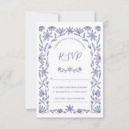 Mediterrane Blumenblauer Weißer Hochzeitstag RSVP- RSVP Karte