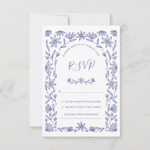 Mediterrane Blumenblauer Weißer Hochzeitstag RSVP- RSVP Karte