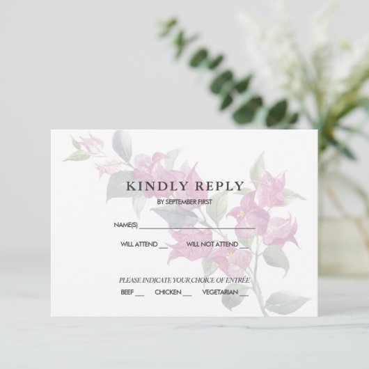 Mediterrane Bougainvillea Pink Burgundy UAWG Inv Einladung (Stehend Vorderseite)