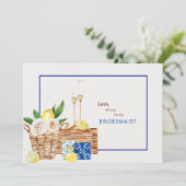 mediterrane Farben werden Sie meine Brautjungfrau Einladung (Stehend Vorderseite)