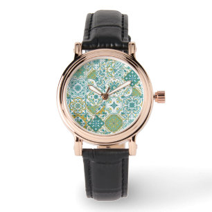 mediterrane Farbtöne/ Azulejo-Fliesen Armbanduhr