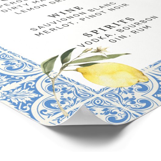 Mediterrane Fliesen Amalfi Capri Bar Menu Poster (Ecke)