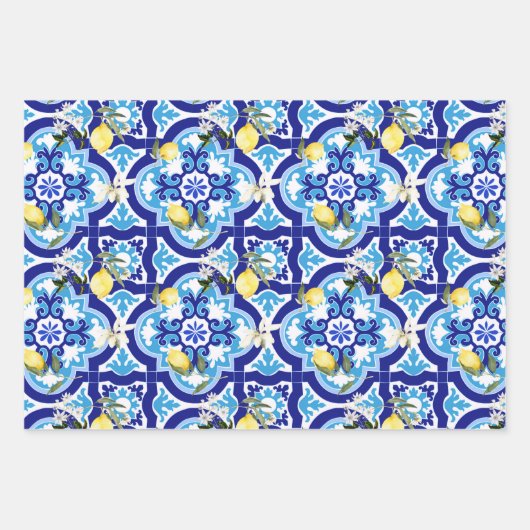 mediterrane Fliesen, blaue Fliesen, Zitrone, Geschenkpapier Set (Vorderseite 3)
