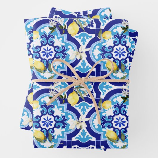 mediterrane Fliesen, blaue Fliesen, Zitrone, Geschenkpapier Set (Beispiel)