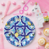 mediterrane Fliesen, blaue Fliesen, Zitrone, Pappteller (Party)