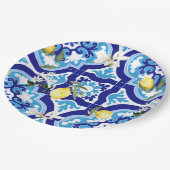 mediterrane Fliesen, blaue Fliesen, Zitrone, Pappteller (Schrägansicht)