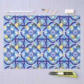 mediterrane Fliesen, blaue Fliesen, Zitrone, Seidenpapier (Handwerk)