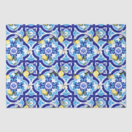 mediterrane Fliesen, blaue Fliesen, Zitrone, Seidenpapier