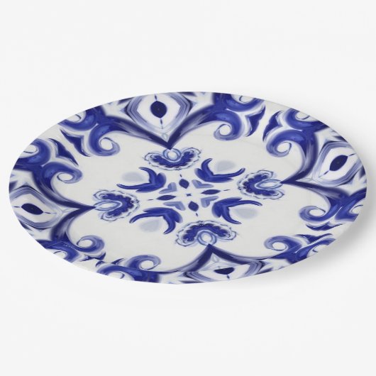 mediterrane Fliesen, Majolika, sizilianisch, Pappteller (Schrägansicht)