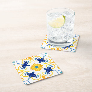 mediterrane Fliesen, Majolika, sizilianischer Stil Rechteckiger Pappuntersetzer