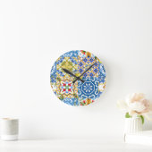 mediterrane Fliesen, Majolika, sizilianischer Stil Runde Wanduhr (Zuhause)