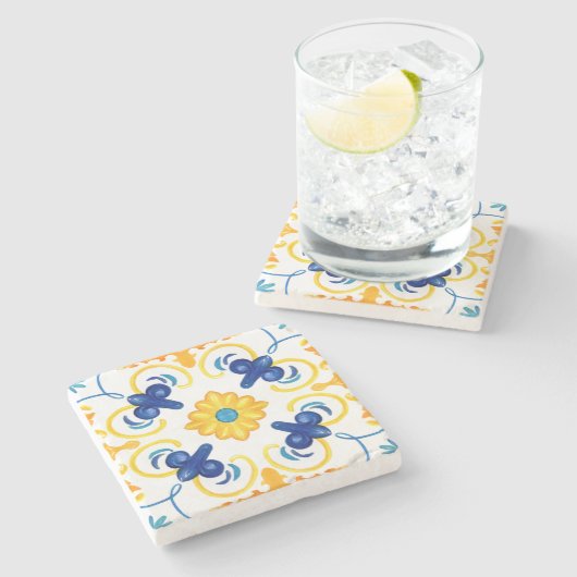 mediterrane Fliesen, Majolika, sizilianischer Stil Steinuntersetzer (Seitenansicht)