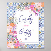 Mediterrane Fliesenrosa Blumenkarten und Geschenke Poster (Vorne)