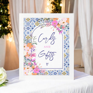 Mediterrane Fliesenrosa Blumenkarten und Geschenke Poster