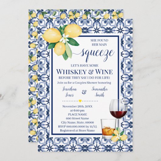 Mediterrane Hauptpresse Whiskey & Wine Dusche Einladung (Vorne/Hinten)