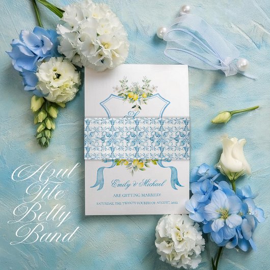 Mediterrane Hochzeitseinladung Azul Tile Einladungsbanderole