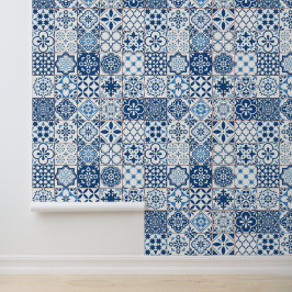 Mediterrane Indidigo Blue Azulejo Mosaic Tiles Tapete