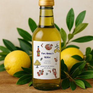 Mediterrane italienische Sommer Doodle Mini Gefall Weinetikett