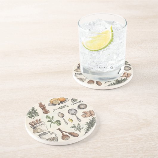 Mediterrane Kräuter und Küchen Getränkeuntersetzer (Seite)