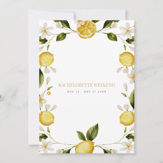 Mediterrane Lemon Bachelorette Wochenende Card Einladung (Vorderseite)